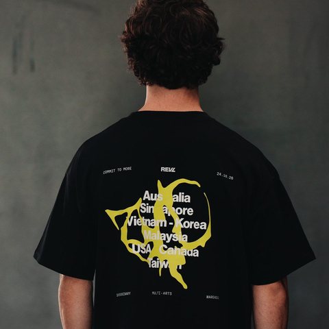 The tee, back, on the model